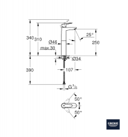 MEDIDAS MONOMANDO LAVABO XL BAUEDGE GROHE